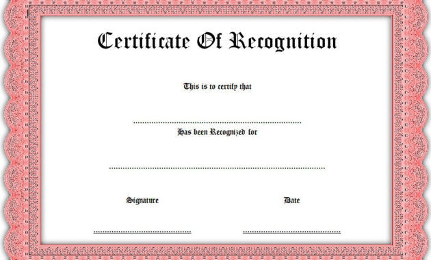 10 Downloadable Certificate Of Recognition Templates Free Within Amazing Template For Certificate Of Appreciation In Microsoft Word