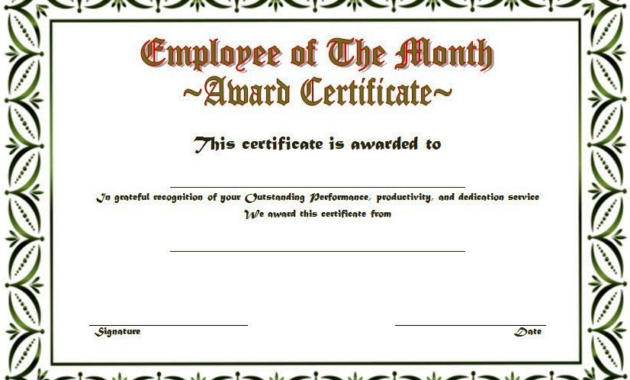 10 Employee Of The Month Certificate Template Word Free Pertaining To Best Employee Certificate Template