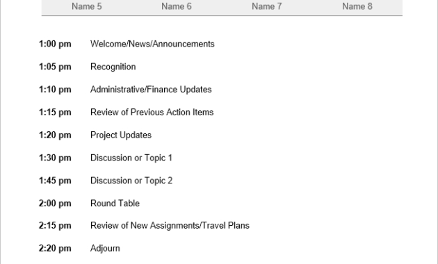10 Free Meeting Agenda Templates Word And Google Docs In Amazing One On One Staff Meeting Agenda Template