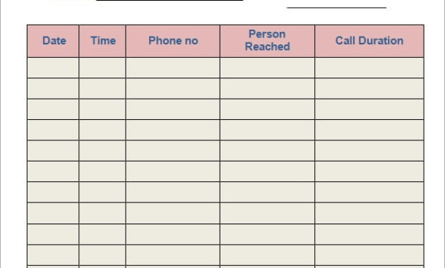 10 Phone Log Templates Word Excel Pdf Formats Inside Call Log Book Template
