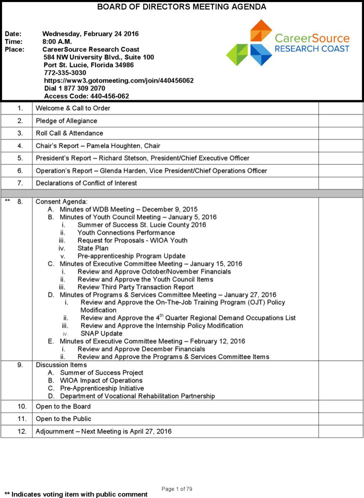 11 Board Of Directors Meeting Agenda Templates Free Download Intended For Free First Board Meeting Agenda Template