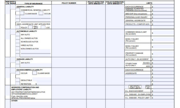 11 Certificate Of Liability Insurance Form Free In Acord Insurance Certificate Template
