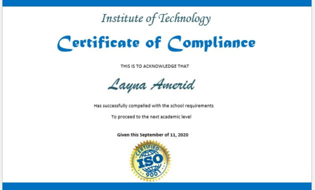 11 Free Compliance Certificate Templates Microsoft Word For Certificate Of Compliance Template