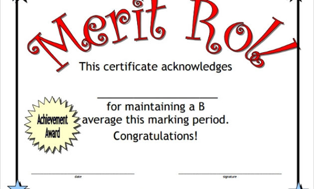 11 Merit Certificate Templates Sample Templates Throughout Best Certificate Of Honor Roll Free Templates