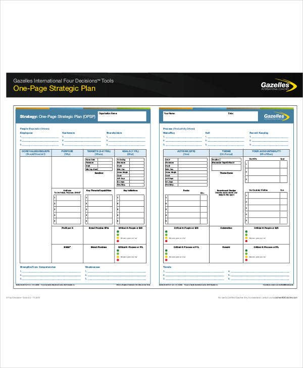 11 One Page Strategic Plan Templates Pdf Word Free Throughout 1 Page Business Plan Templates Free
