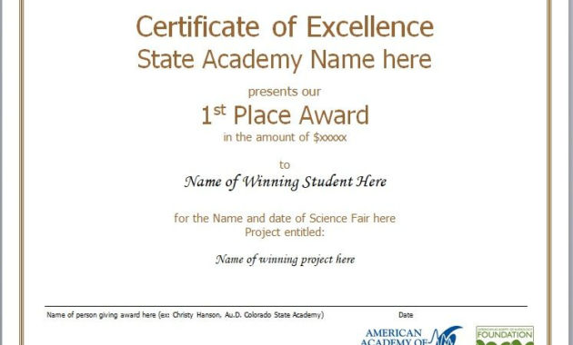 15 Free Certificate Of Excellence Templates Free Word Within Free Certificate Of Excellence Template