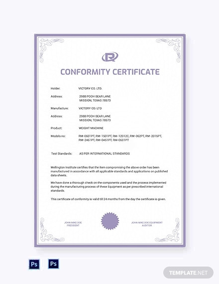 16 Certificate Of Conformance Example Pdf Word Ai In Certificate Of Conformity Template Free