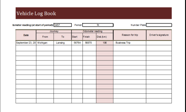 16 Sample Daily Driver Log Book Templates Excel124 Throughout Trip Log Sheet Template