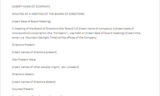 17 Board Of Directors Meeting Minutes Templates Free Doc Within Free Corporate Board Of Directors Meeting Agenda Template