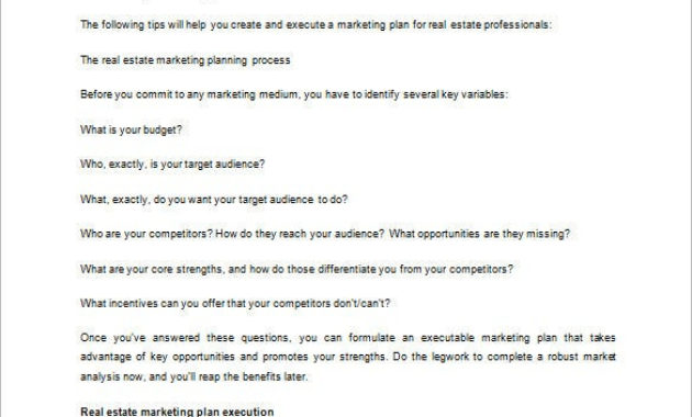 19 Free Real Estate Marketing Plan Free Sample Example Within Business Plan Template For Real Estate Agents