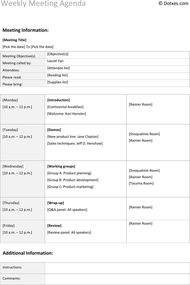 2 Weekly Agenda Template Free Download With Regard To Weekly Meeting Agenda Template