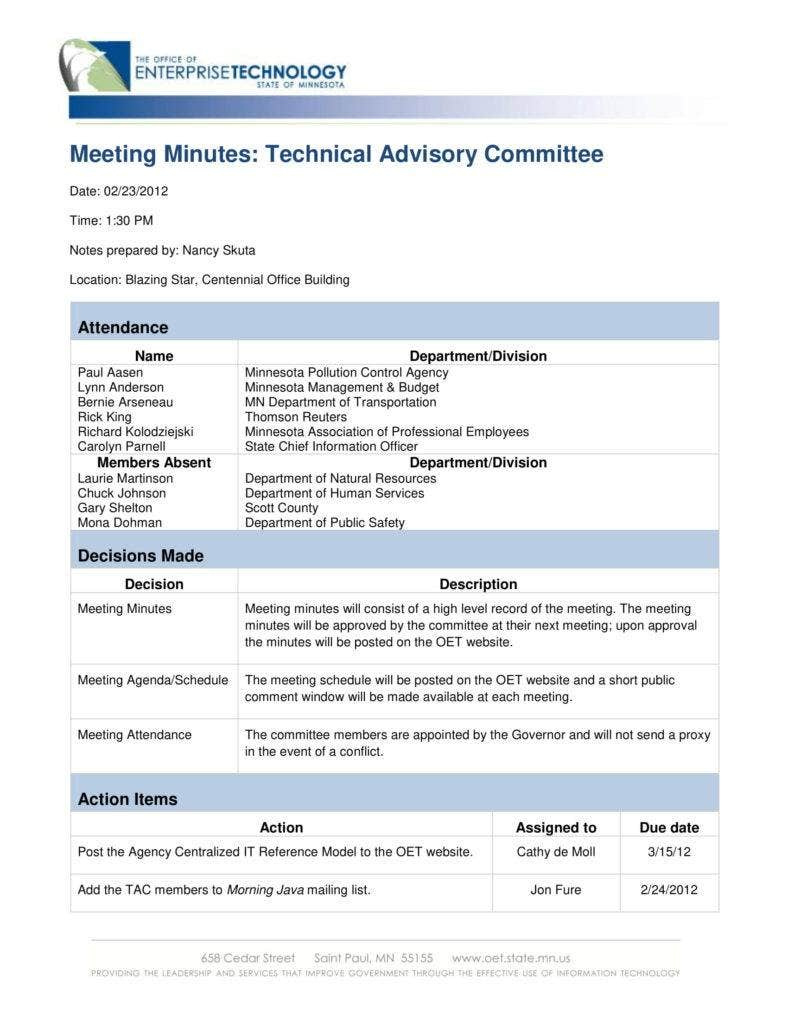 20 Minutes Of Meeting Sample Templates Pdf Word Free Throughout Meeting Notes Format Template