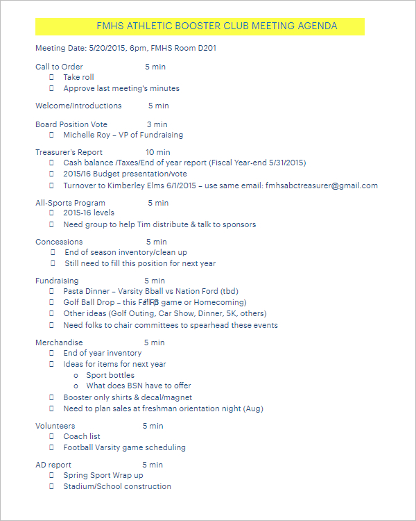 21 Club Meeting Minutes Templates Pdf Sample Formats In Small Business Meeting Agenda Template