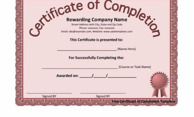 21 Free 42 Free Certificate Of Completion Templates Pertaining To Best Certificate Of Completion Template Free Printable
