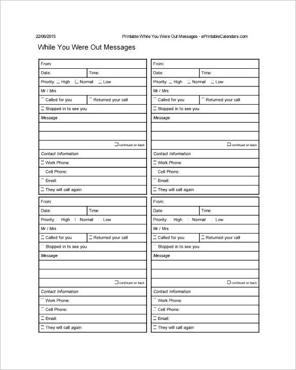 21 Phone Message Templates Pdf Doc Free Premium Throughout Voicemail Log Template