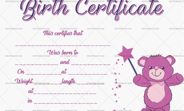 22 Birth Certificate Templates Editable Printable Designs Pertaining To Birth Certificate Templates For Word