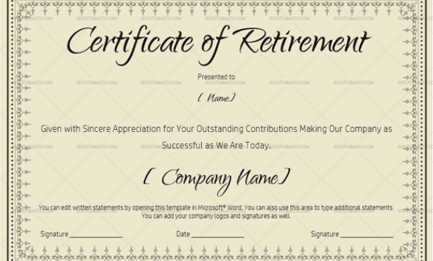 22 Retirement Certificate Templates In Word And Pdf In Retirement Certificate Template