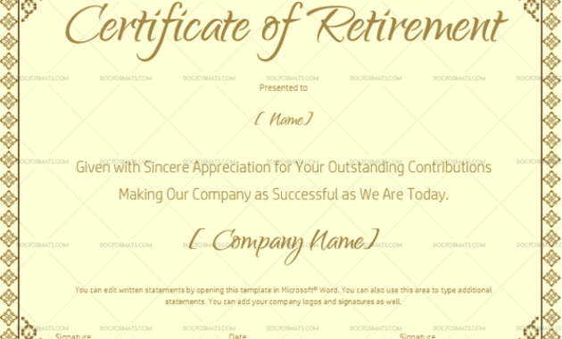 22 Retirement Certificate Templates In Word And Pdf In Retirement Certificate Templates