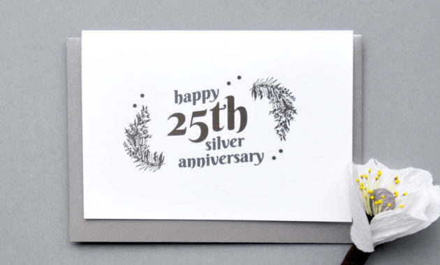 25Th Silver Wedding Anniversary Silver Foil Cardant For Anniversary Gift Certificate