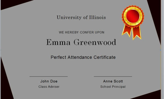 26 Free Perfect Attendance Certificate Templates Inside Perfect Attendance Certificate Template