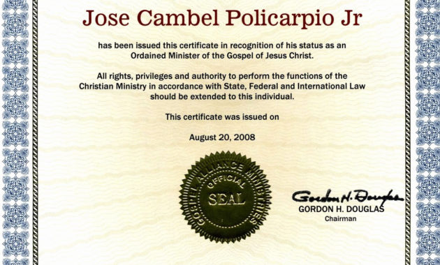 30 Minister Ordination Certificate Template Pryncepality Regarding Ordination Certificate Templates