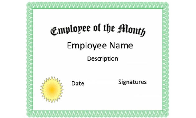 30 Printable Employee Of The Month Certificates Within Best Employee Of The Month Certificate Template With Picture