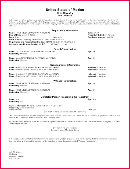 4 Translate English To Spanish Birth Certificate Template Throughout Awesome Birth Certificate Translation Template English To Spanish