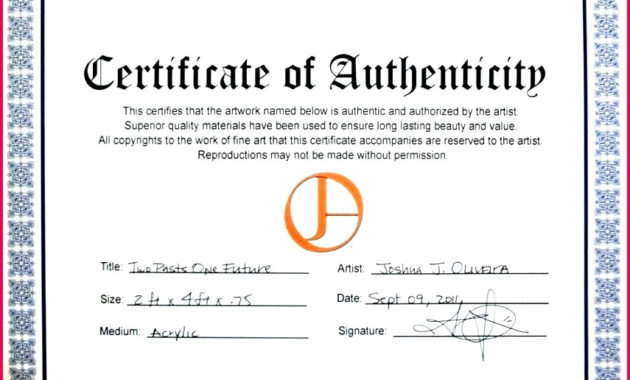 5 Art Certificate Of Authenticity Template 87357 Within Certificate Of Authenticity Templates