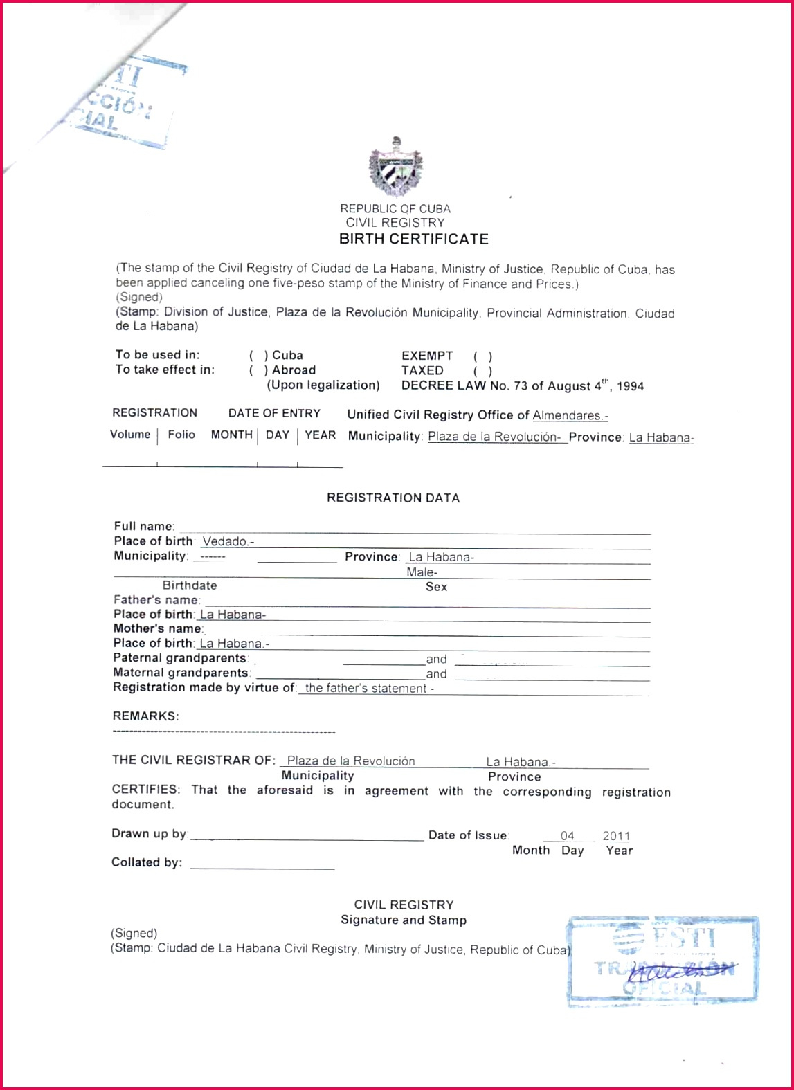 5 Free Template For A Cuban Birth Certificate 23886 Throughout Mexican Birth Certificate Translation Template