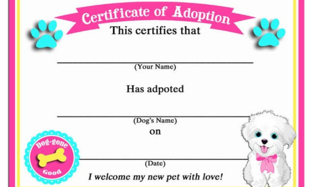 50 Off Sale Puppy Dog Adoption Certificates Instant For Quality Puppy Birth Certificate Free Printable 8 Ideas