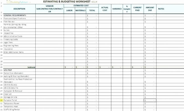 50 Residential Construction Cost Breakdown Excel With Regard To Quality New Construction Cost Breakdown Template