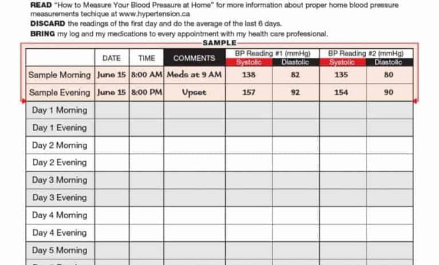 56 Daily Blood Pressure Log Templates Excel Word Pdf Within Blood Pressure Log Template