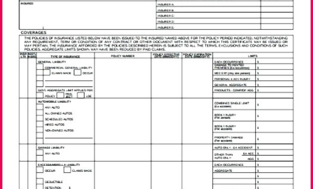 6 Acord Insurance Certificate Template 09710 Fabtemplatez With Regard To Acord Insurance Certificate Template