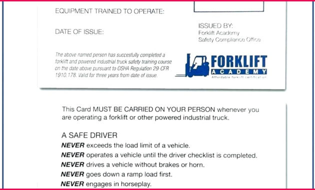 6 Print Forklift Certification Card Template 38541 With Regard To Quality Forklift Certification Card Template