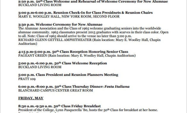 6 Weekend Schedule Templates Free Word Excel Pdf Within Class Reunion Agenda Template