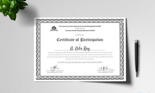 64 Printable Certificate Templates Psd Ai Vector Eps Throughout Best Certificate Of Participation Template Pdf