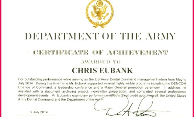 7 Department Of The Army Certificate Of Appreciation Throughout Army Certificate Of Achievement Template