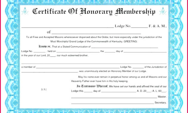 7 Masonic Honorary Member Certificate Template 42330 Within Printable Llc Membership Certificate Template Word