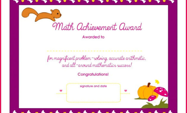 7 Math Achievement Award Certificate Templates 65907 With Regard To Math Award Certificate Template
