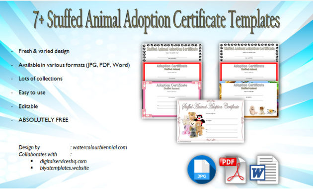7 Stuffed Animal Adoption Certificate Editable Templates Throughout Cat Adoption Certificate Template 9 Designs