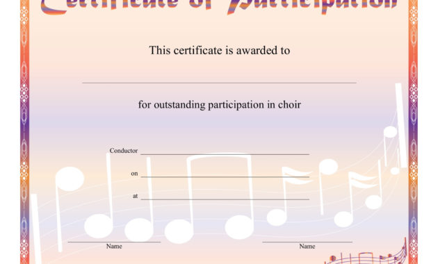8 Free Choir Certificate Of Participation Templates Pdf With Printable Certificate Of Participation Template Doc 10 Ideas