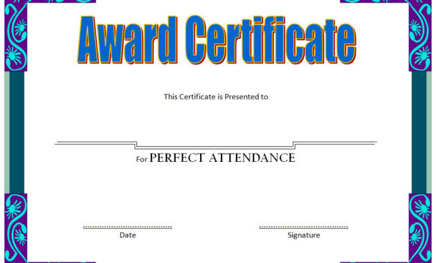 8 Printable Perfect Attendance Certificate Template Designs In Sobriety Certificate Template 10 Fresh Ideas Free