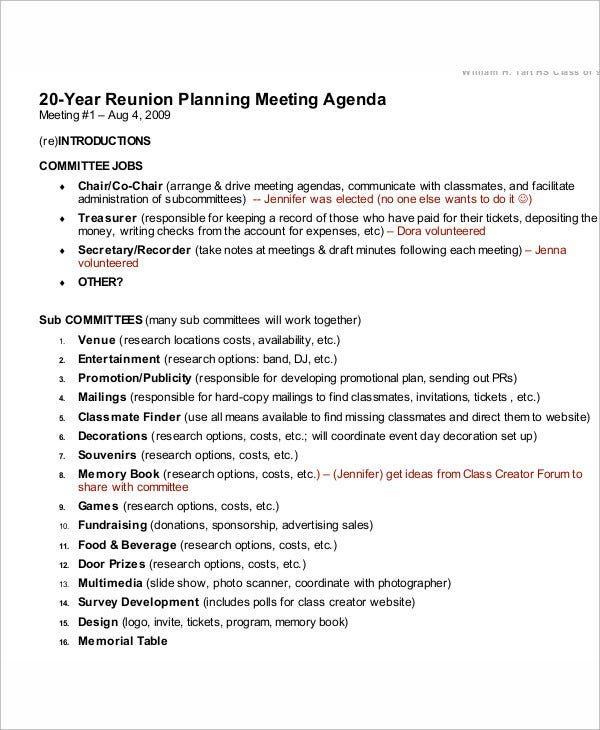 8 Reunion Agenda Templates Free Sample Example Format Intended For Family Reunion Agenda Template