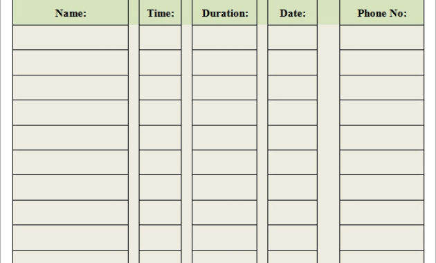 8 Sample Printable Phone Log Templates Sample Templates With Regard To Amazing Call Back Log Template