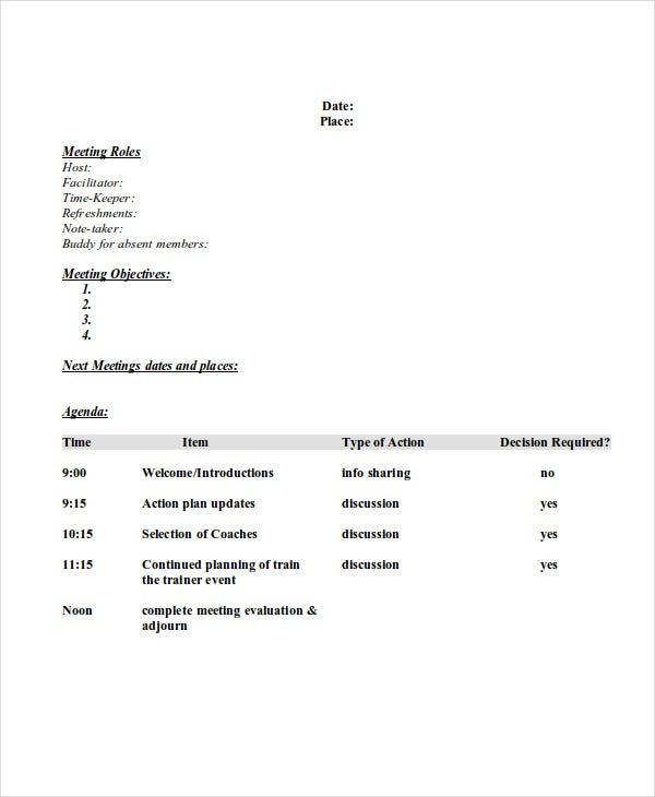 8 Sample Professional Agenda Free Sample Example In Business Development Meeting Agenda Template