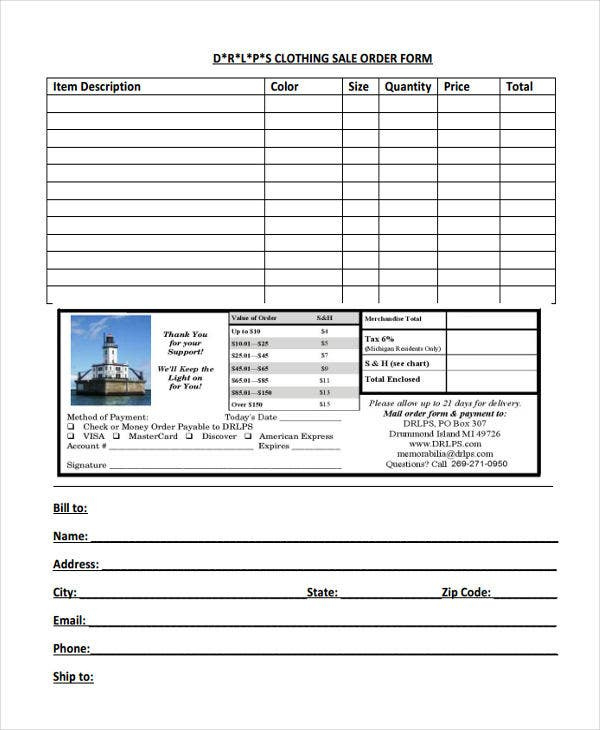 9 Clothing Order Forms Free Samples Examples Format For Business Plan Template For Clothing Line