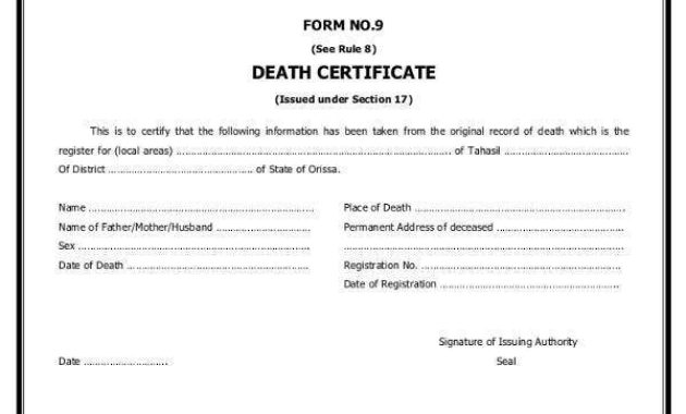 9 Death Certificate Template Free Sample Example For Blank Death Certificate Template 7 Documents