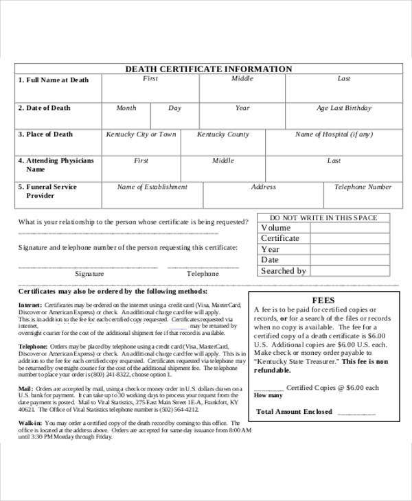 9 Death Certificate Template Free Sample Example With Blank Death Certificate Template 7 Documents