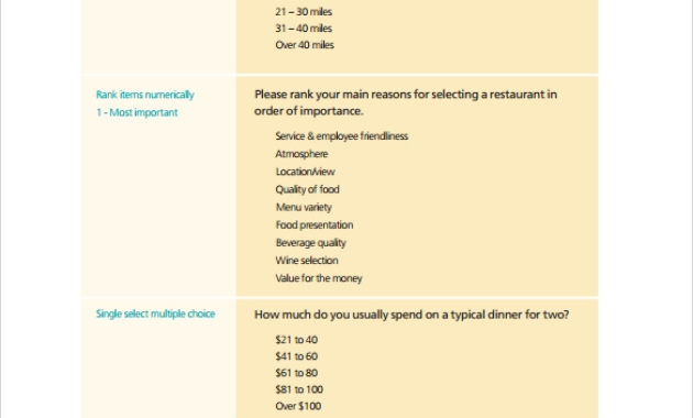 9 Restaurant Survey Templates Download For Free Sample Intended For Business Requirements Questionnaire Template