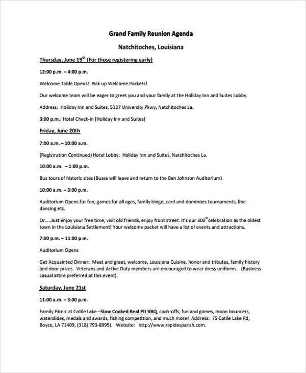 9 Reunion Agenda Templates Free Word Pdf Format For Quality Off Site Meeting Agenda Template